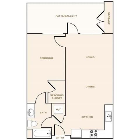 Floor plan for 1 bed, 1 bath, 745 sqft